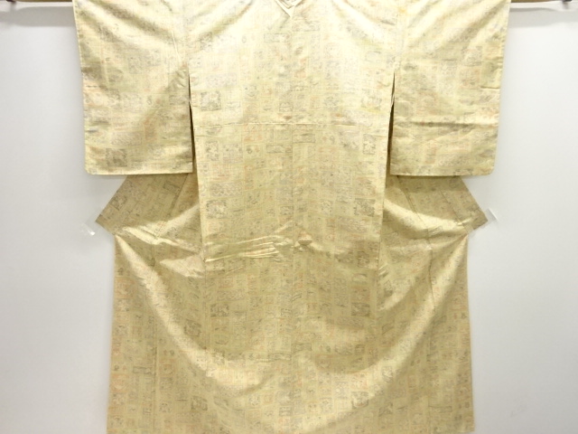 JAPANESE KIMONO / ANTIQUE KIMONO / SILK / TSUMUGI / WOVEN ABSTRACT FLOWER